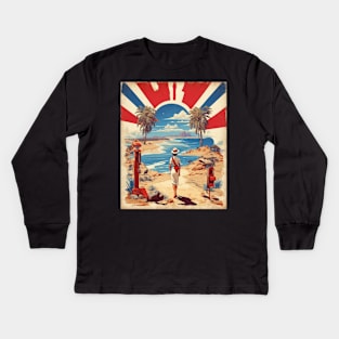 Australia Beach Vintage Travel Poster Tourism Art Kids Long Sleeve T-Shirt